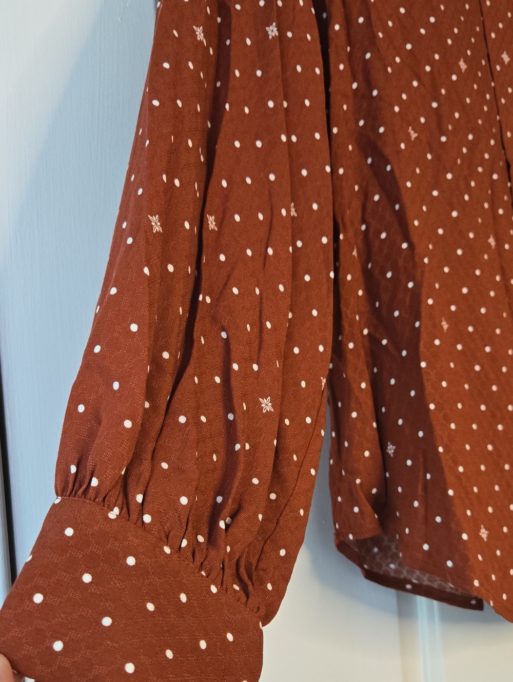 Liz Claiborne Women's Rust Brown Printed Blouse Size Large Long Sleeve Business - Picture 7 of 10